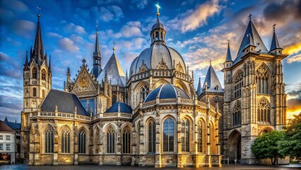 Obraz premium Aachen Cathedral Germany, Gothic Architecture, Exterior View, Historical Landmark, Daytime Photography