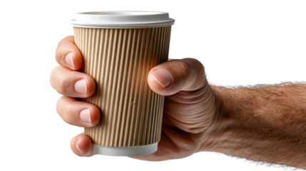 Warm Hand Embrace: A close-up view of a human hand holding a takeaway cup, capturing the intimate moment of savoring a warm beverage. 