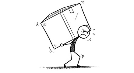 Stickman struggling with a heavy box
