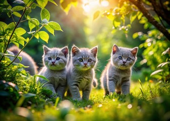 Obraz premium Adorable British Blue Kittens Aerial View - Drone Photography