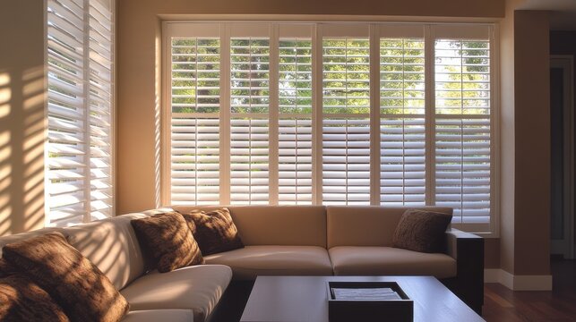 Outside roller blinds for contemporary windows. Outside shutters on the home's windows.