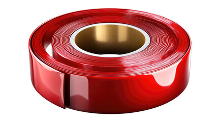 Coiled Ribbon: A vibrant red ribbon, neatly coiled and ready for crafting or presentation, its smooth surface reflecting light, evoking a sense of elegance and anticipation.