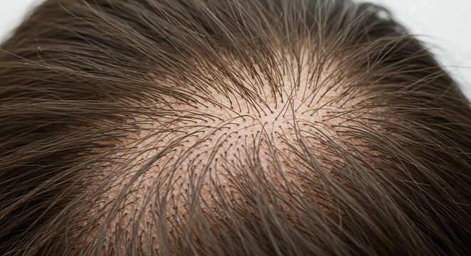 Closeup View Of A Human Scalp Showing Hair Loss And Visible Hair Follicles