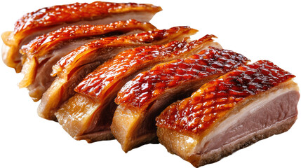 Golden Crisp Duck Delight: A mouthwatering close-up captures perfectly cooked duck, showcasing its golden, crispy skin and tender meat, a culinary masterpiece