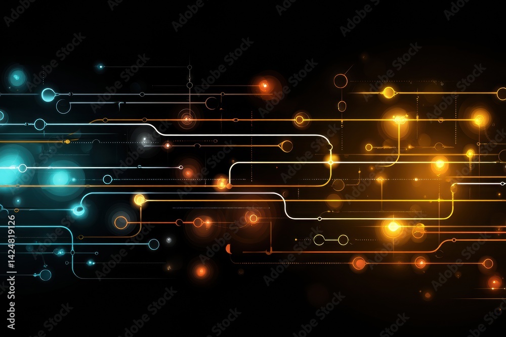 Leinwandbilder Conceptual Representation of an Oil Pipeline Network With Glowing Outlines on a Black Background Highlighting Potential Energy Pathways and Interactions