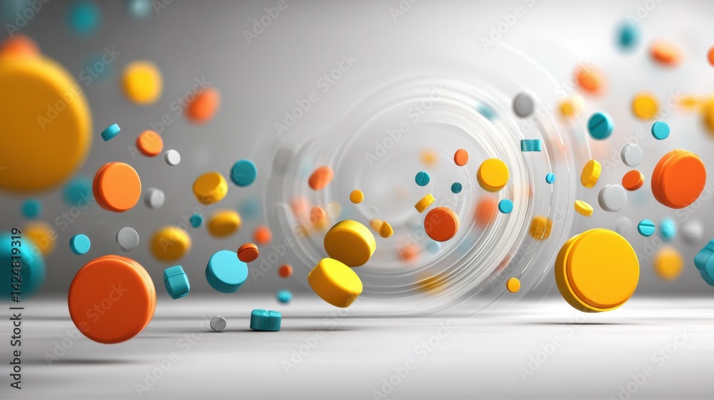 Aufkleber Colorful Minimal Pills and Icons Swirling in a Dynamic Circular Motion