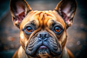 Fototapeta premium Adorable French Bulldog Puppy Close-Up Macro Shot, Tiny Frenchie Dog Portrait
