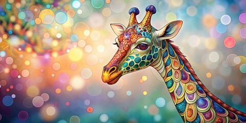 Obraz premium Adorable Giraffe Coloring Page with Bokeh Background - Fun Animal Activity for Kids