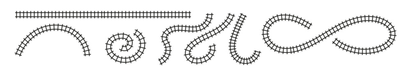 Top view train railroad track. Railway line road map path illustration. Flat vector illustration isolated on white background.