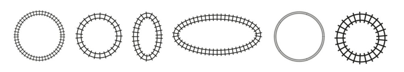Top view train track railway. Rail line road subway map pattern. Flat vector illustration isolated on white background.