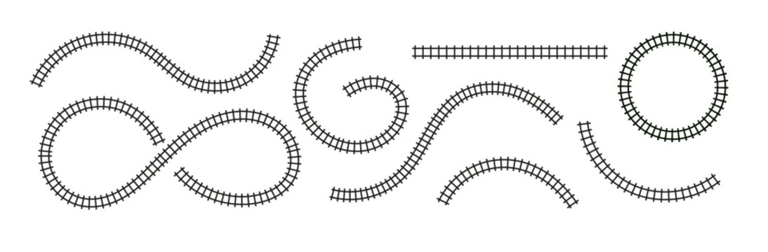 Top view train road railway. Rail track line map pattern circle. Flat vector illustration isolated on white background.