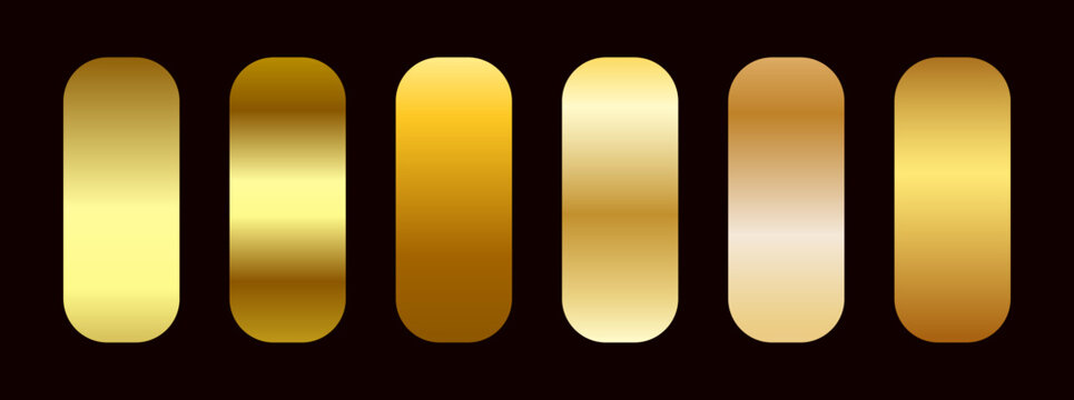 Gold gradient color palette. Metallic golden ribbon frame label effect. Flat vector illustration isolated