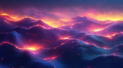 Fototapeta premium Fiery Celestial Landscape: A Digital Masterpiece of Burning Mountains