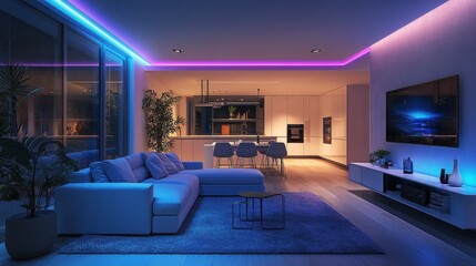 Modern Living Room with Ambient LED Lighting