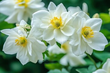 Obraz premium White Dahlia Blooms with Garden Closeup.
