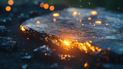 Glowing embers and stone create an artistic fiery macro composition