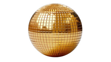 Golden Disco Ball: A gleaming, gold disco ball, radiating light and reflections, evokes the energy and excitement of a vibrant party scene, ready to set the stage for unforgettable moments.