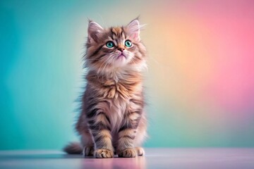 Adorable Kitten Standing on Hind Legs, Cute Pet Photography