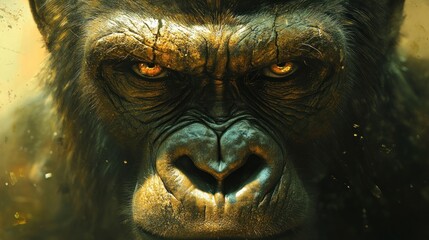 King Kong's Intense Gaze: A Powerful Portrait of a Majestic Gorilla