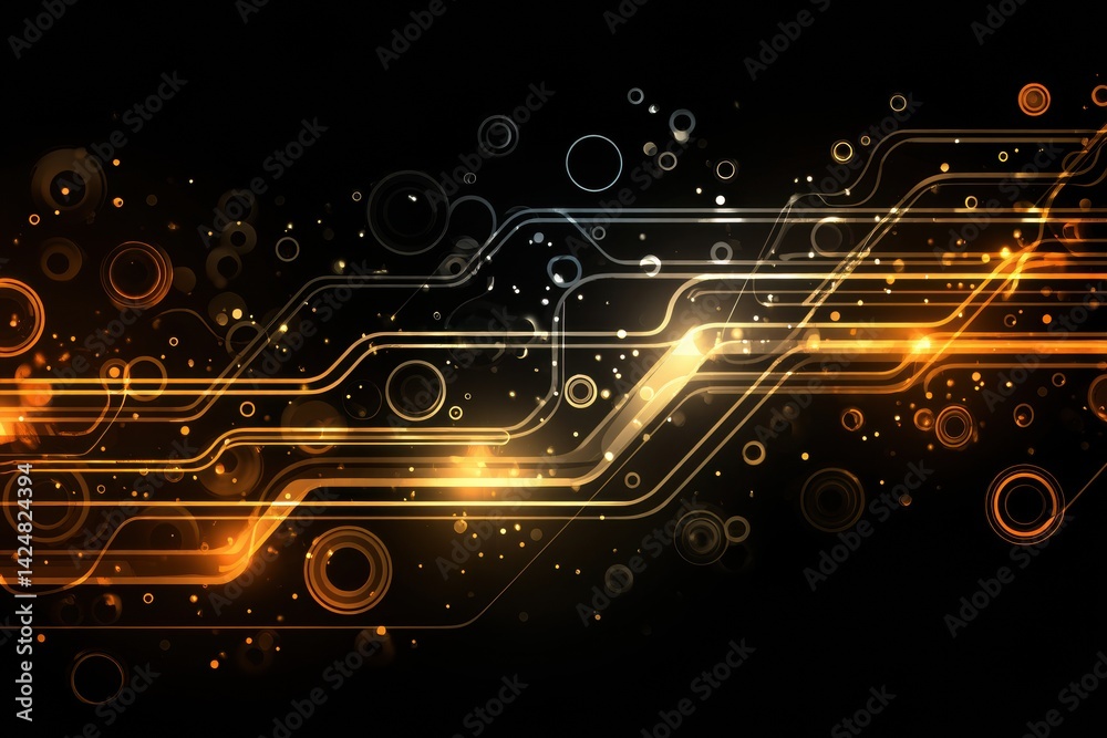 Poster Black Background Features Glowing Outlines of an Oil Pipeline With a Dotted Pattern Creating an Abstract Design for Industrial Themes