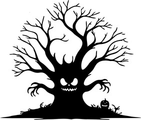 big tree halloween silhouette with white background