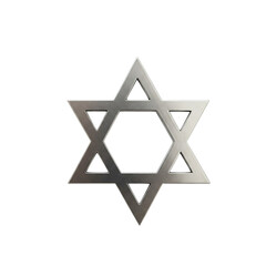 A timeless silver Star of David, a powerful symbol of Jewish heritage and faith, rendered with a brushed metal texture against a stark white background.
