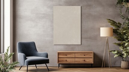 Fototapeta premium Empty beige canvas artwork displayed in a modern living room.