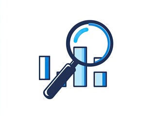 Magnifying glass analyzing bar graph data.