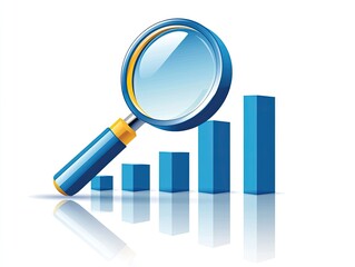 Magnifying glass over a rising bar graph, symbolizing growth analysis and research.