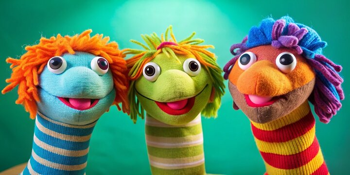 Adorable Sock Puppets Posing for Playtime - Fun Kids Crafts Stock Photo