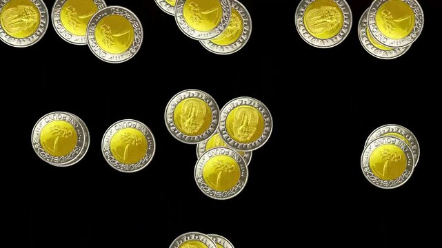 Egyptian pounds golden coins falling