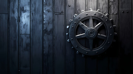Abstract metallic wheel design on dark paneling. Obsidian Vault. Illustration