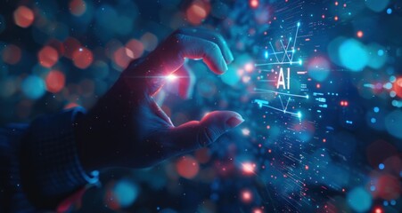 Human Hand Interacting with AI Technology