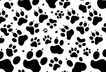 Adorable black animal paw print seamless pattern on white background, ideal for banners, design, black