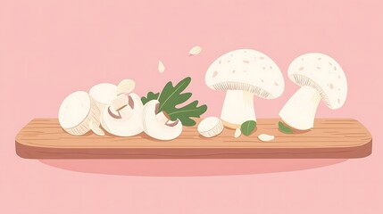 Fresh Mushrooms Chopped on Board.