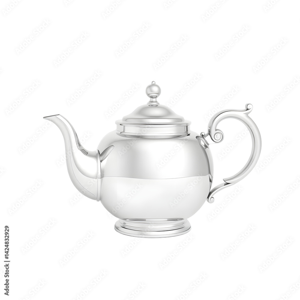 Poster silver teapot 3d render, intricate design. a sophisticated object, perfect for tea service. beautifu