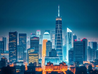 Fototapeta premium hong kong skyline at night. city, night, skyline, building, architecture, business, skyscraper, downtown, urban, sky, cityscape, buildings, view, manhattan, tower, lights, skyscrapers, shanghai, nyc, 