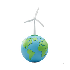 Naklejka premium 3D Windmill on Earth Globe Renewable Energy Sustainable Power Green Electricity Clean Resource Environmental Tech