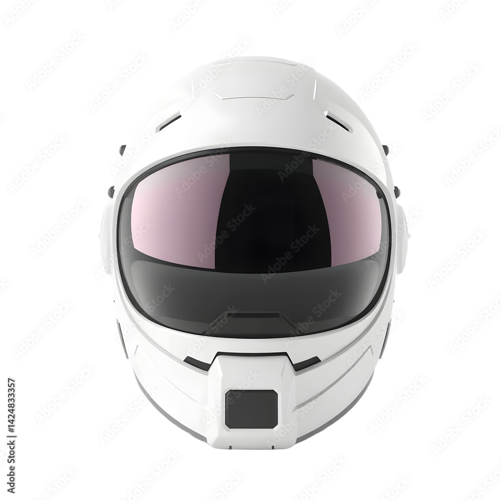 Poster futuristic space helmet render. clean design with reflective visor offers modern aesthetic. isolated