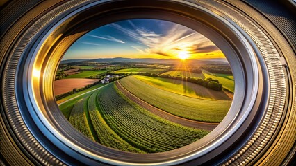 Aerial View of a Camera Lens Shaped Field, Drone Photography