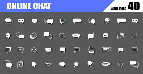 Online text message speech bubble white icons. Social media message chatting box.