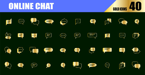 Online text message speech bubble gold icons. talk bubble cartoon message.