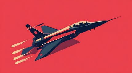 Fighter Jet in Flight with Red Background.