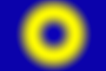 Glowing yellow circle pattern on deep blue background creates a visually striking abstract design in a contemporary art setting