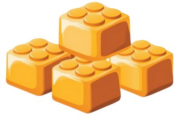 3D Render of Gold Building Blocks Isolated on Transparent Background