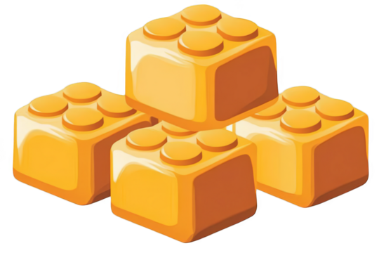 3D Render of Gold Building Blocks Isolated on Transparent Background