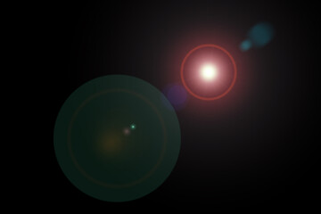 Bright celestial lights create vibrant orbs in a dark night sky, showcasing the beauty of astronomical phenomena and light reflections