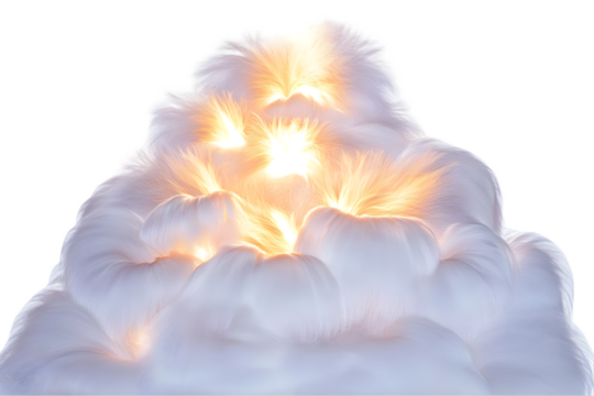 Abstract 3D Illustration of White Fluffy Cloud with Bright Glowing Spark