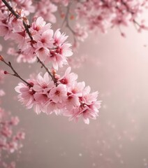 Obraz premium Delicate pink sakura petals drift against a bokeh background of soft focus blossoms , delicate petals, background, close-up
