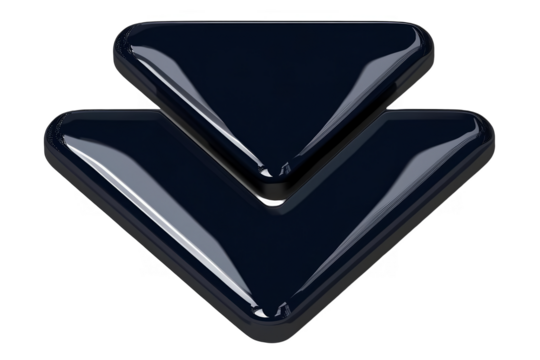 3D Rendered Black Glossy Arrow Icon Isolated on Transparent Background